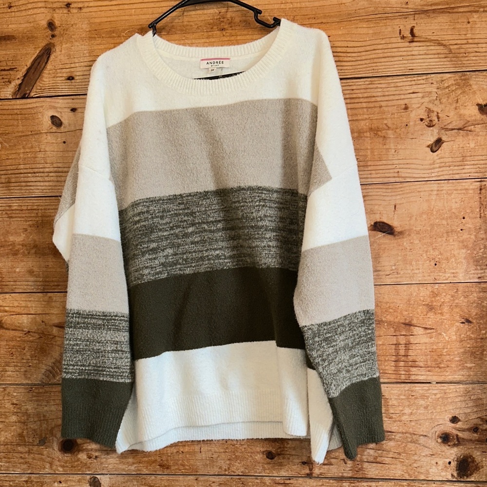 Andree Striped Crewneck Sweater in Cream, Taupe & Olive